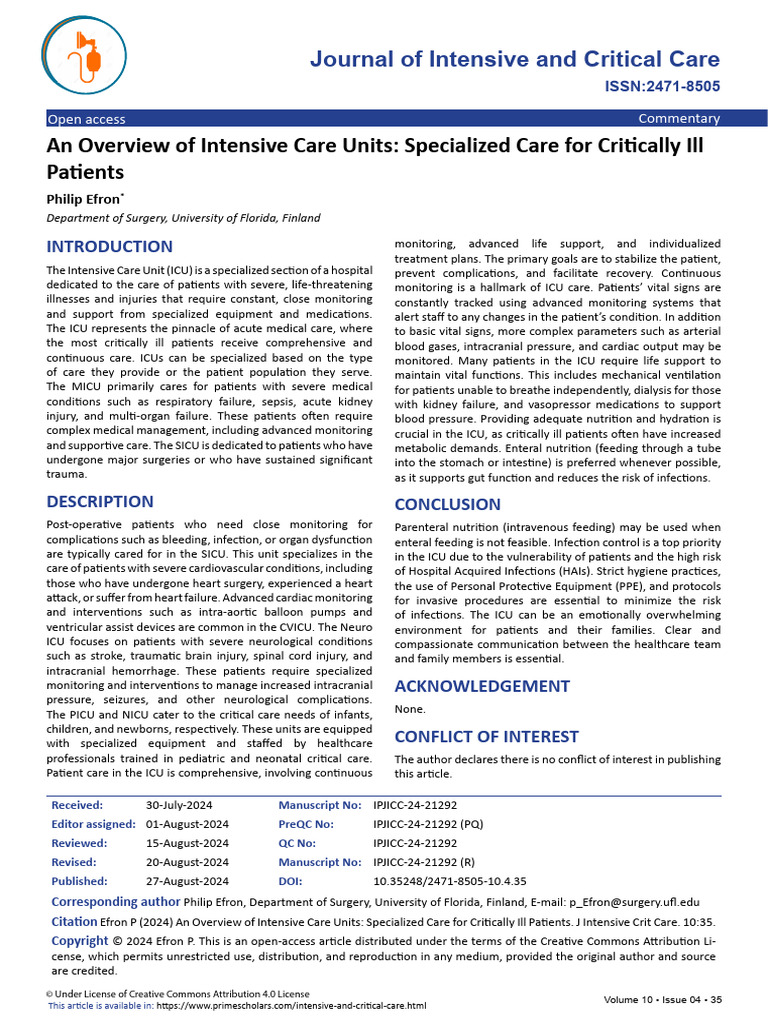 An Overview of Intensive Care Units Specialized Care For Critically Ill ...