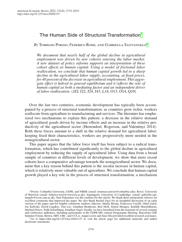 The Human Side of Structural Transformation | PDF | Labour Economics ...