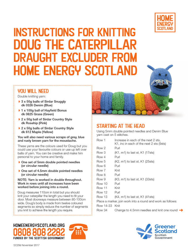 Doug The Caterpillar Knitting Pattern | PDF | Knitting | Knitting Needle