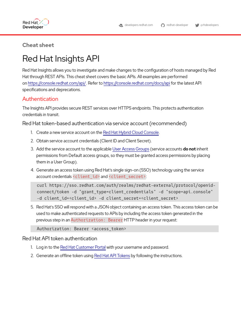 Red Hat Insights API Cheat Sheet | PDF | Computing | Software