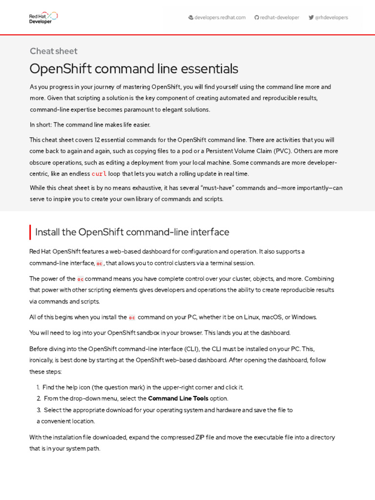 OpenShift Command Line Essentials Cheat Sheet | PDF | Command Line ...