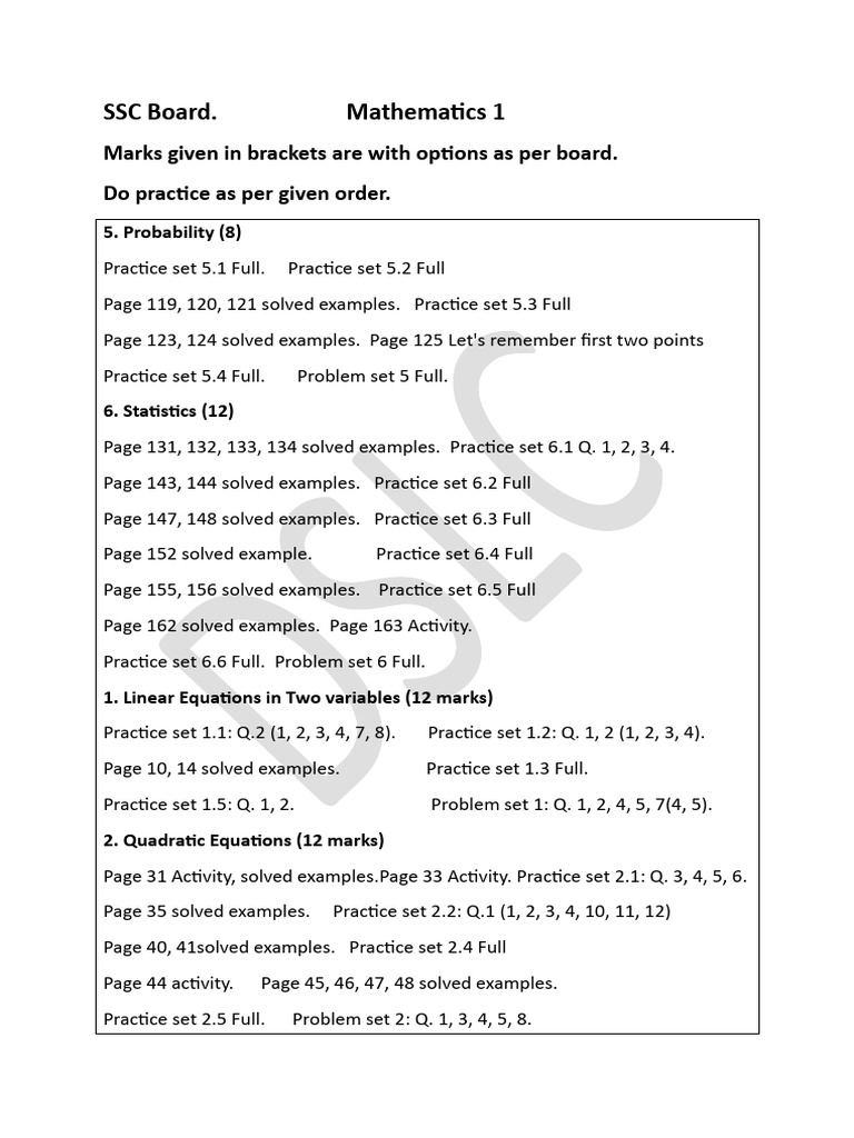 Std. 10 Maths 1 Question Bank | PDF