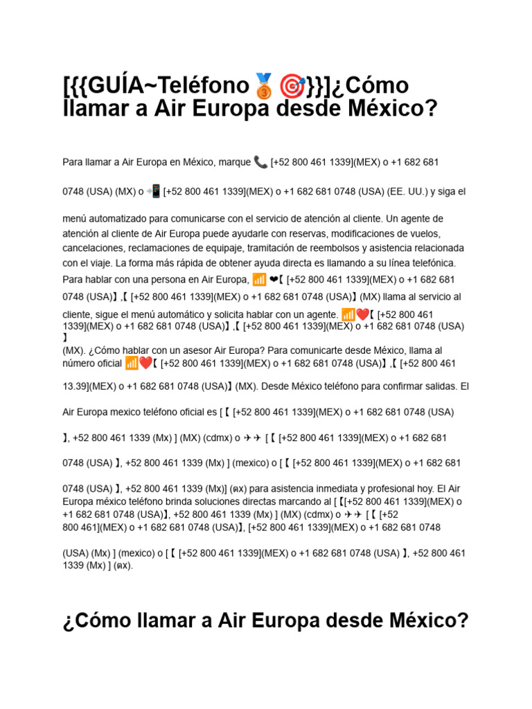 [{{GUÍA~Teléfono??}}]¿Cómo llamar a Air Europa desde México? | PDF