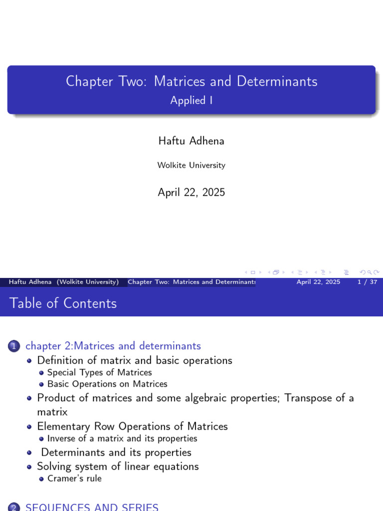chapter two matrix and Determinants | PDF | Matrix (Mathematics ...