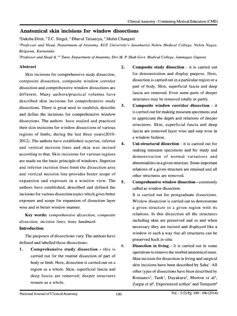 Anatomical Skin Incisions for Window Dissections | PDF