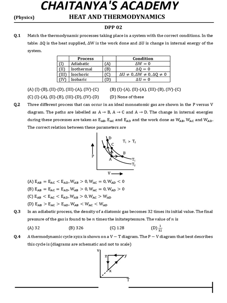 DPP - 02 Heat & Thermodynamics | PDF | Heat | Thermodynamic Properties