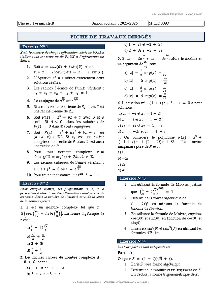 TD Complexes | PDF | Nombre complexe | Mathématiques