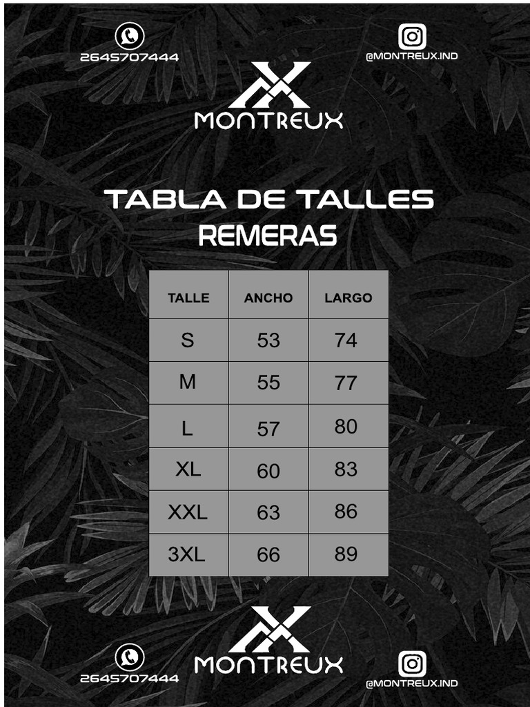 Tabla de Talles Camisetas Adultos | PDF