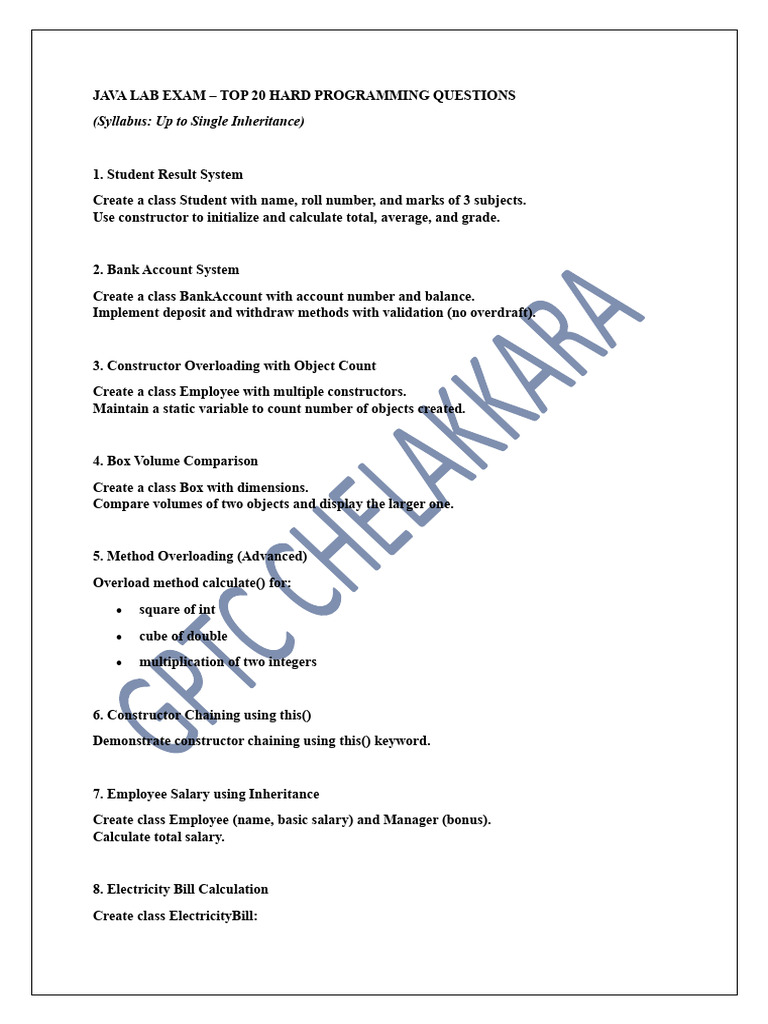 JAVA LAB EXAM - Prep | PDF | Inheritance (Object Oriented Programming ...