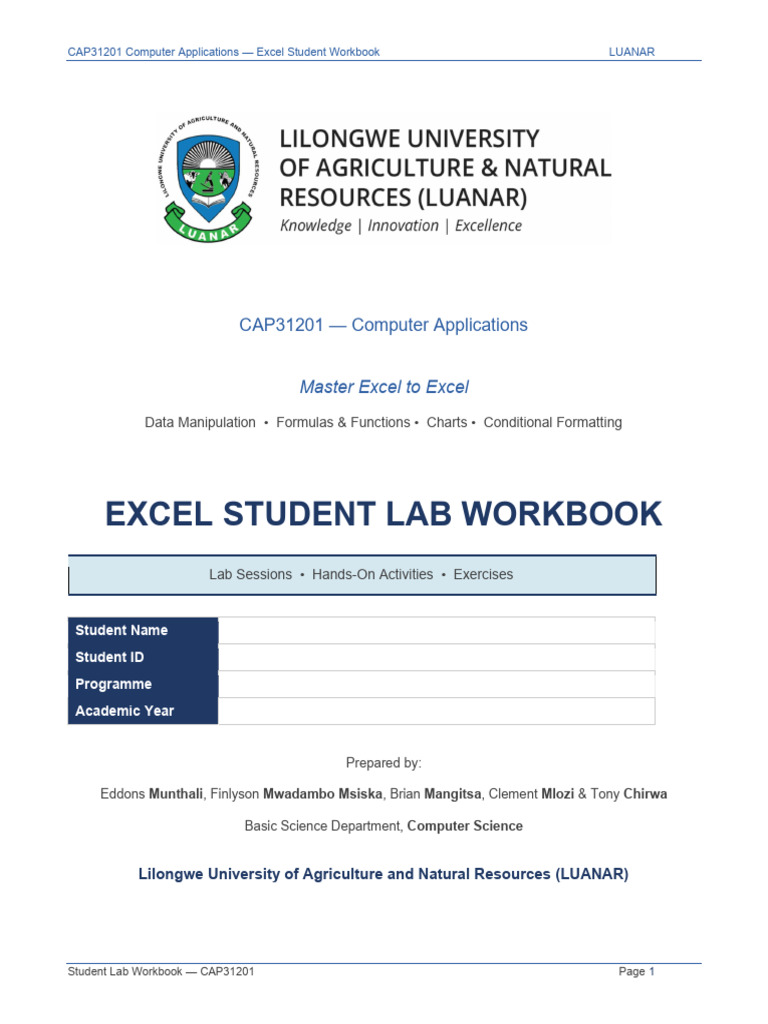 Excel Lab Workbook Students CAP31201 - LAB02 | PDF