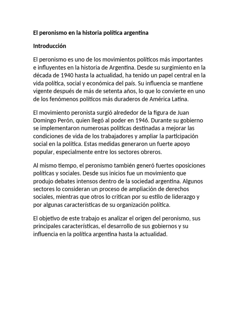 El Peronismo en La Historia Política Argentina | PDF | Argentina ...