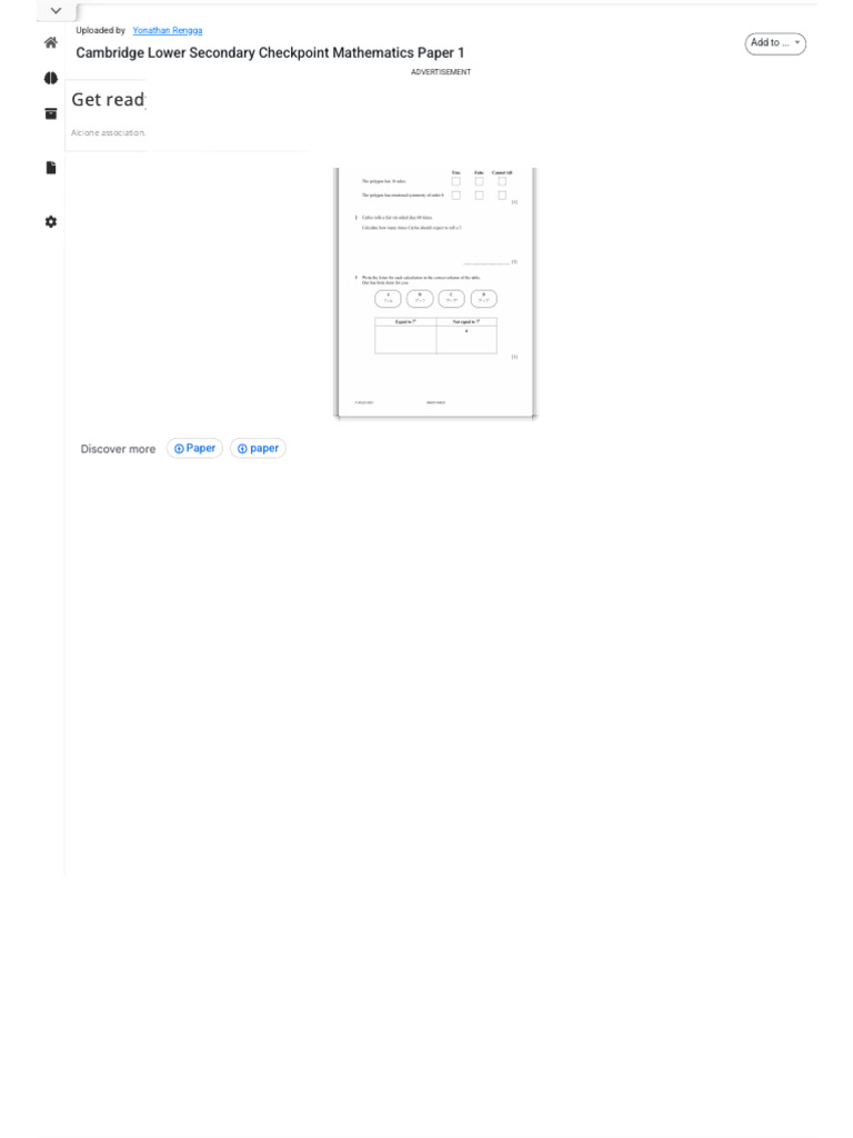 Cambridge Lower Secondary Checkpoint Mathematics Paper 1 | PDF ...