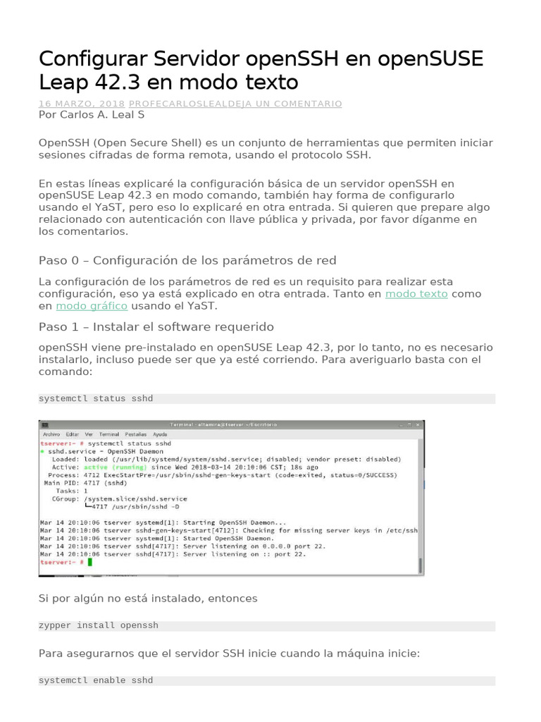 Configurar Servidor openSSH en openSUSE Leap 42 | PDF | Cubierta segura ...