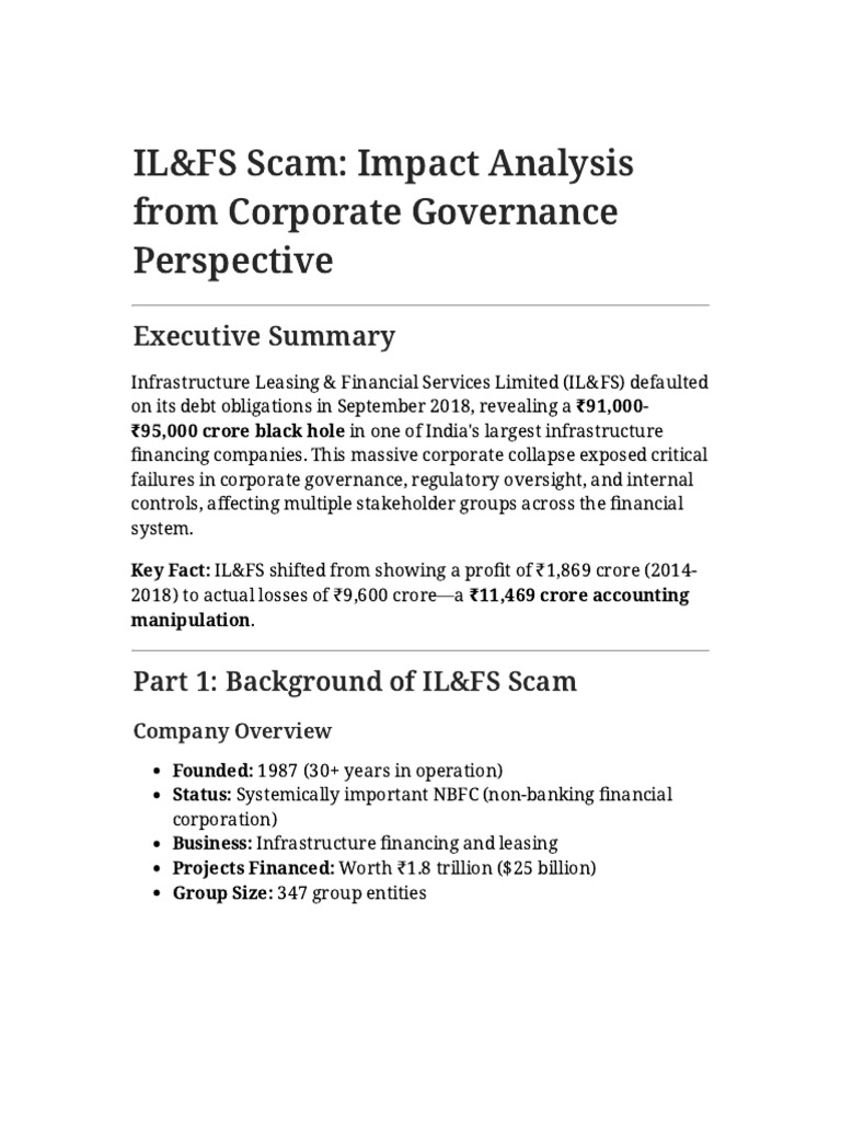 IL&FS Scam Impact Analysis | PDF | Audit | Non Bank Financial Institution