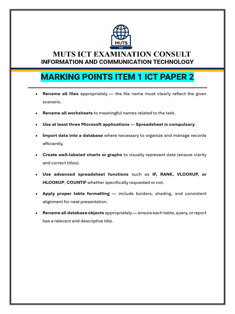 Marking Points Item 1 Ict p2 | PDF