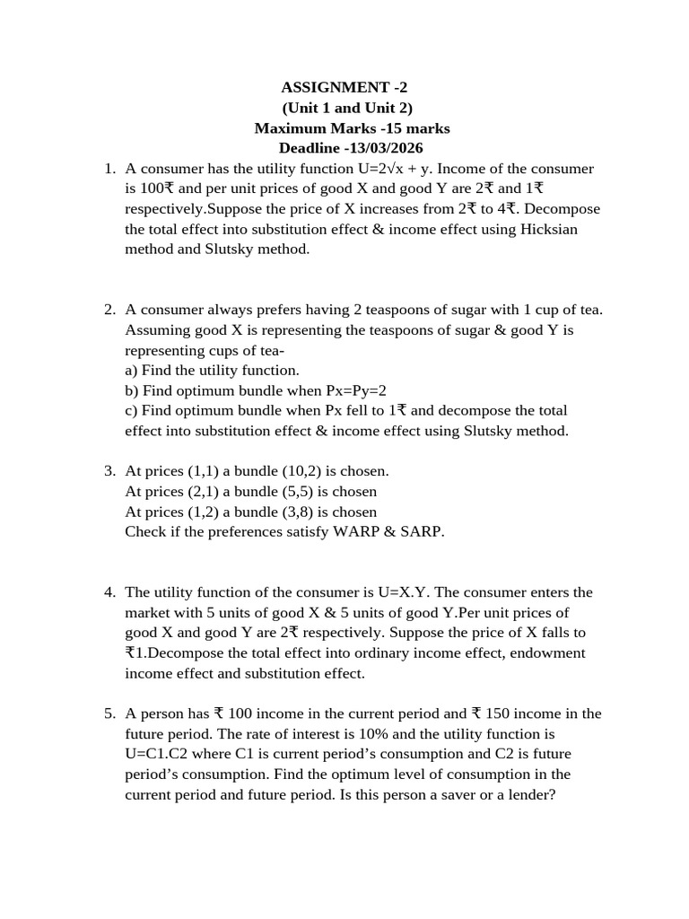 Intermediate Micro I Assigment-2 | PDF
