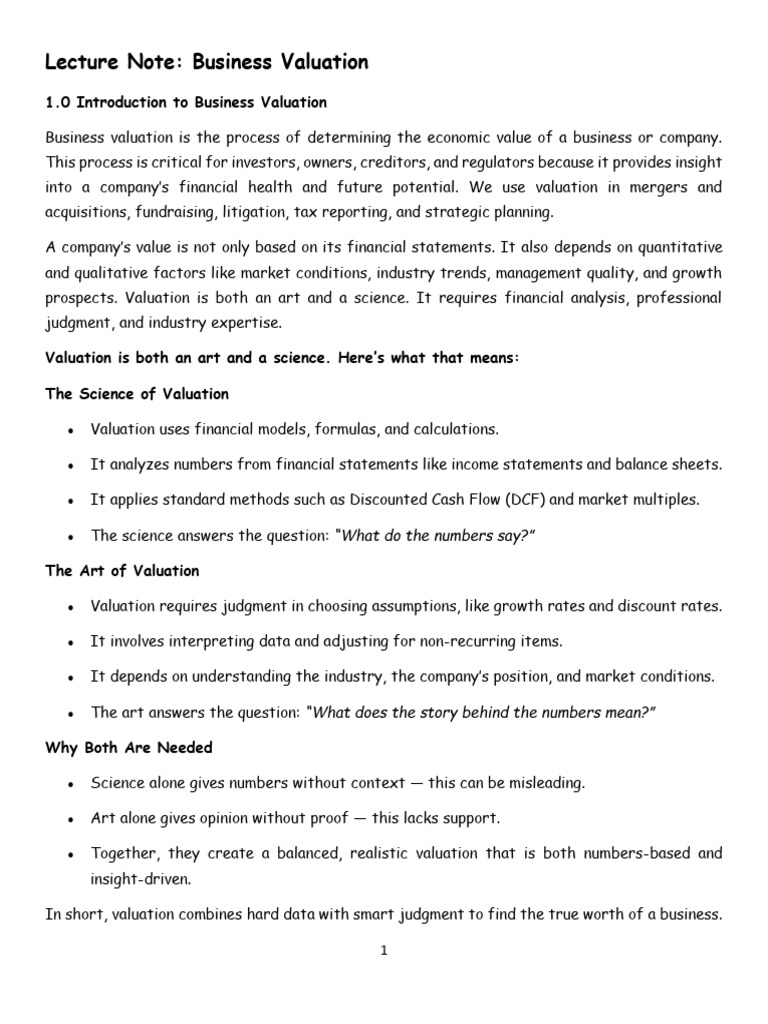 Lecture Note On Business Valuation (Students) 2026 | PDF | Valuation ...