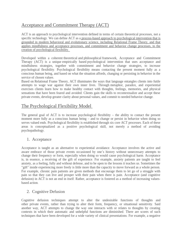 Acceptance and Commitment Therapy (U3) | PDF | Psychology | Thought
