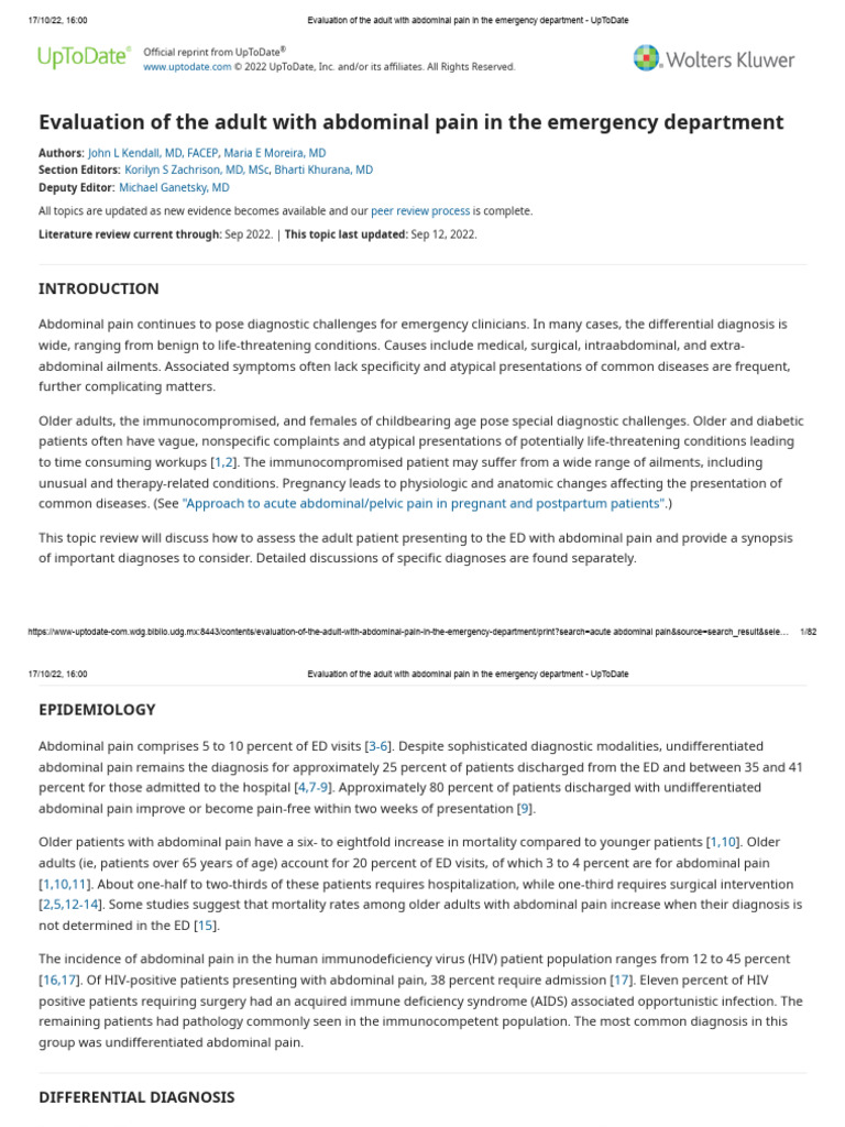 Evaluation of the Adult With Abdominal Pain in the Emergency Department ...