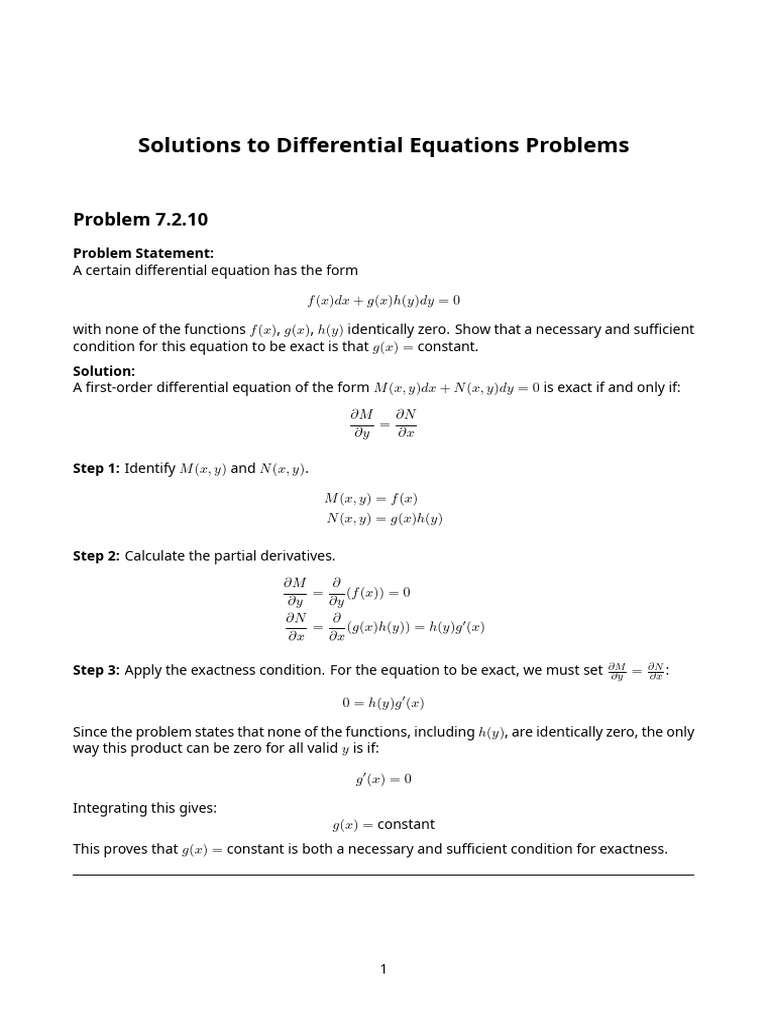 Differential Equations Solutions | PDF | Ordinary Differential Equation ...
