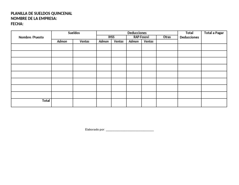 Formato de Planilla | PDF