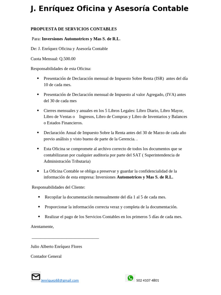 Propuesta Contable | PDF | Contabilidad | Impuesto al valor agregado