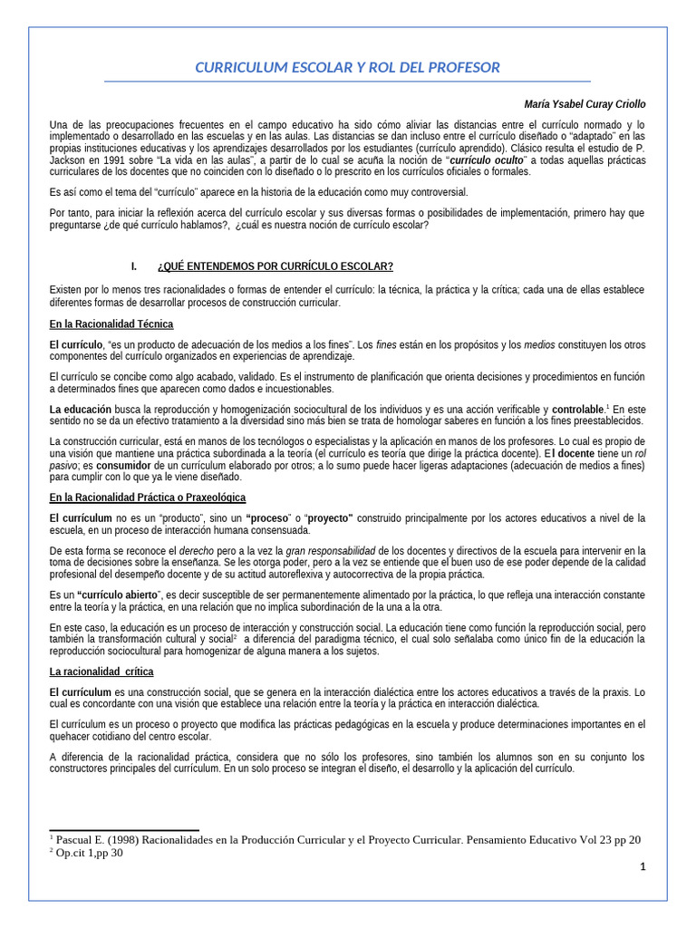 A. Curriculum y El Rol Del Profesor | PDF | Plan de estudios | Maestros