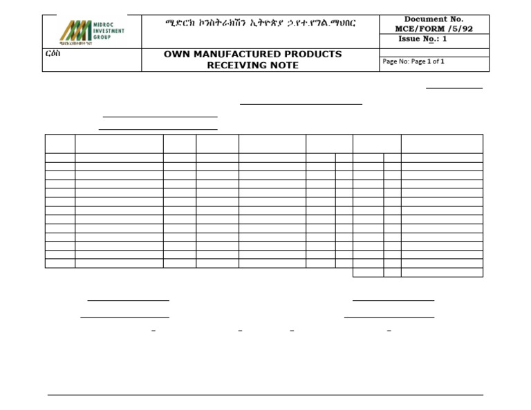 92 Own Manufactured Products Receiving Note | PDF