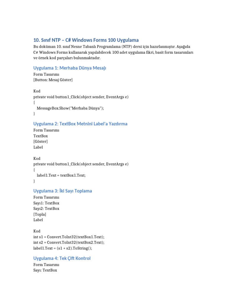 NTP 100 Windows Forms Uygulamalari | PDF