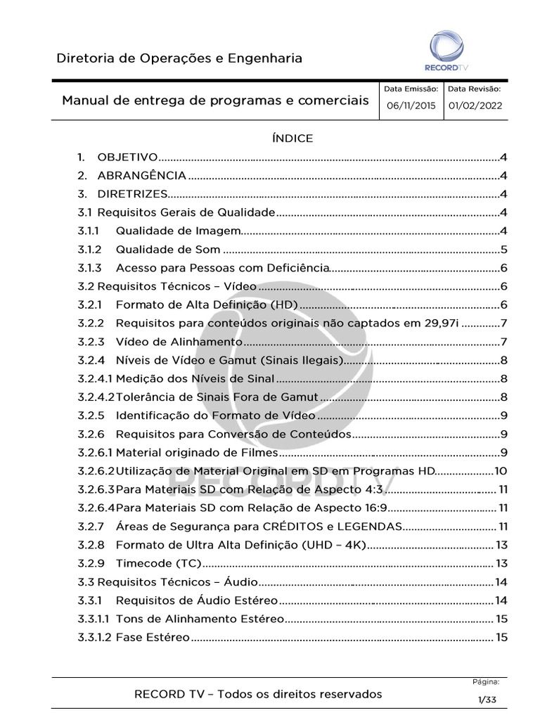Manual de Entregas Para Programas e Comerciais - Final Rev 4 | PDF