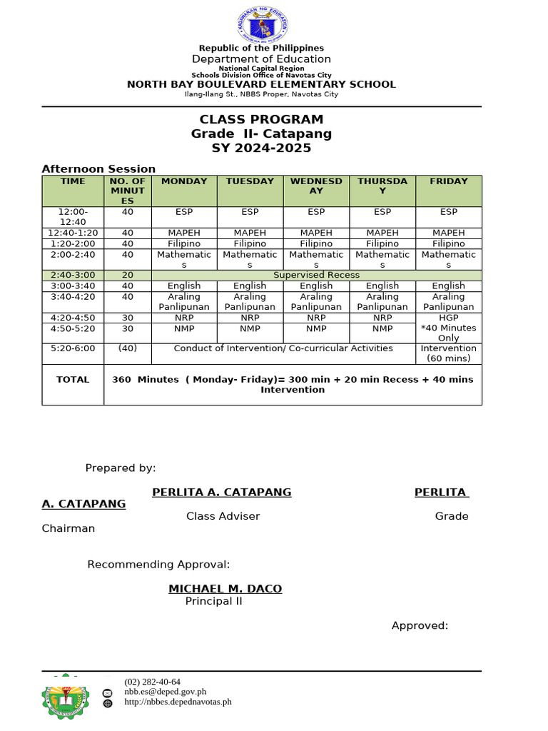 Plan A Grade 2 Class Program Sy 2024 2025 | PDF | Intelligence | Republic