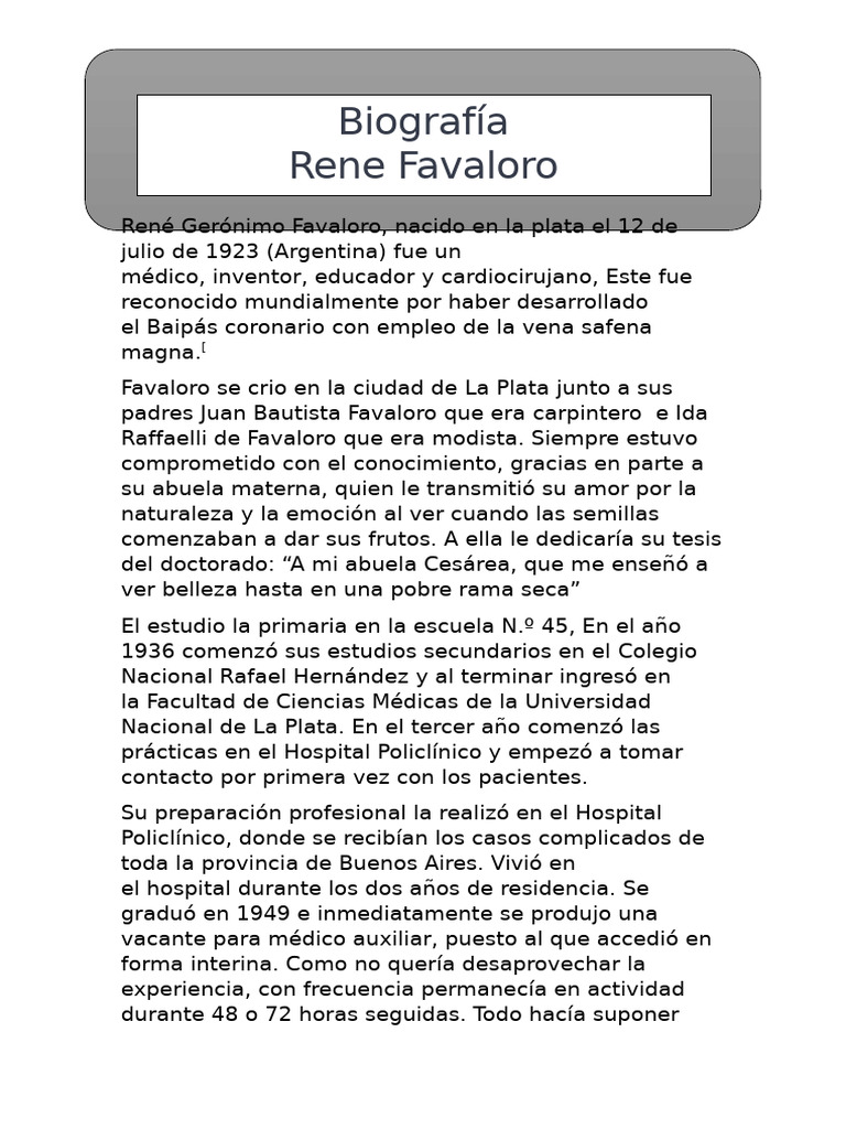 Biografia Favaloro. Informatica | PDF | Medicina | Medicina CLINICA