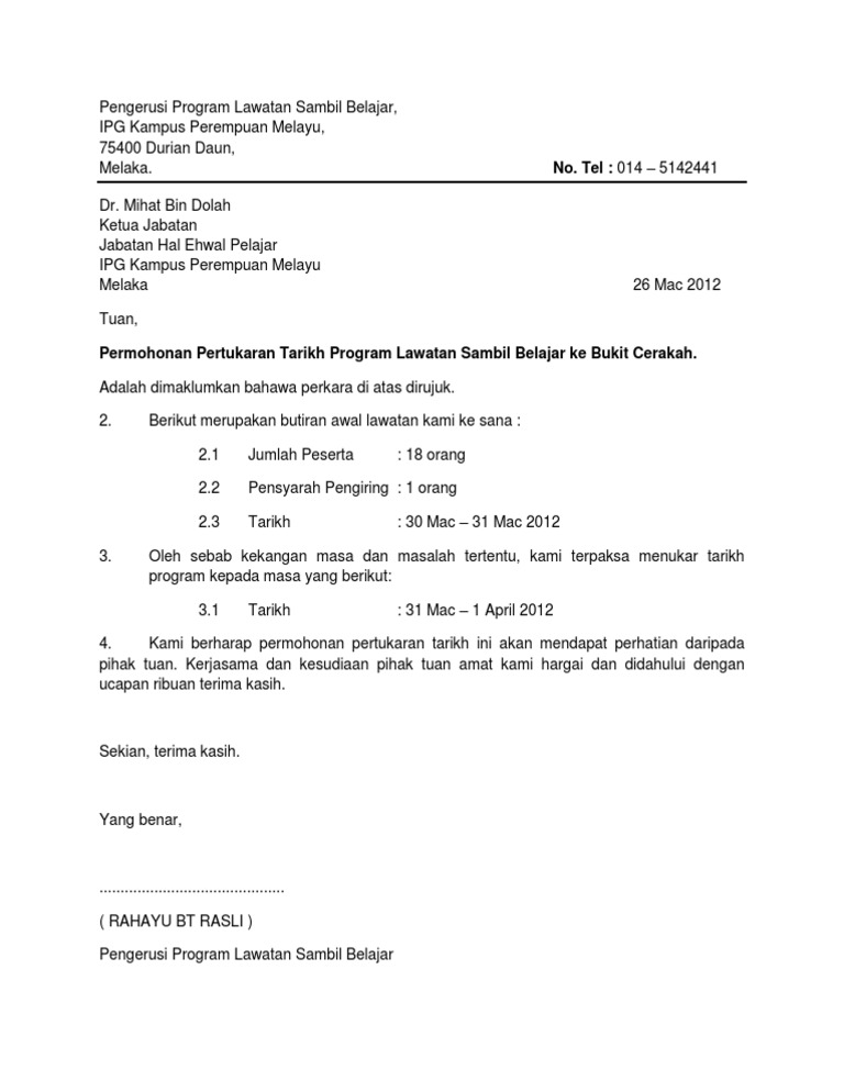 Surat Rasmi Permohonan Pertukaran Nama - Selangor s