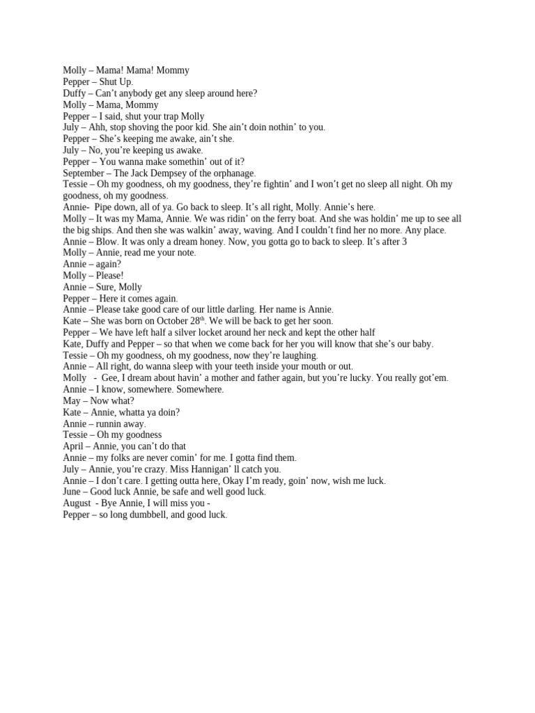 Annie Script | PDF | Annie (Musical) | Broadway Musicals
