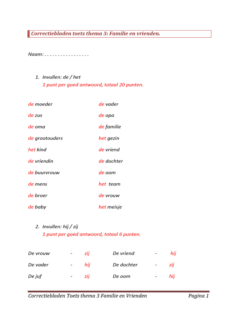 Toets Thema3 Correctiebladen | PDF
