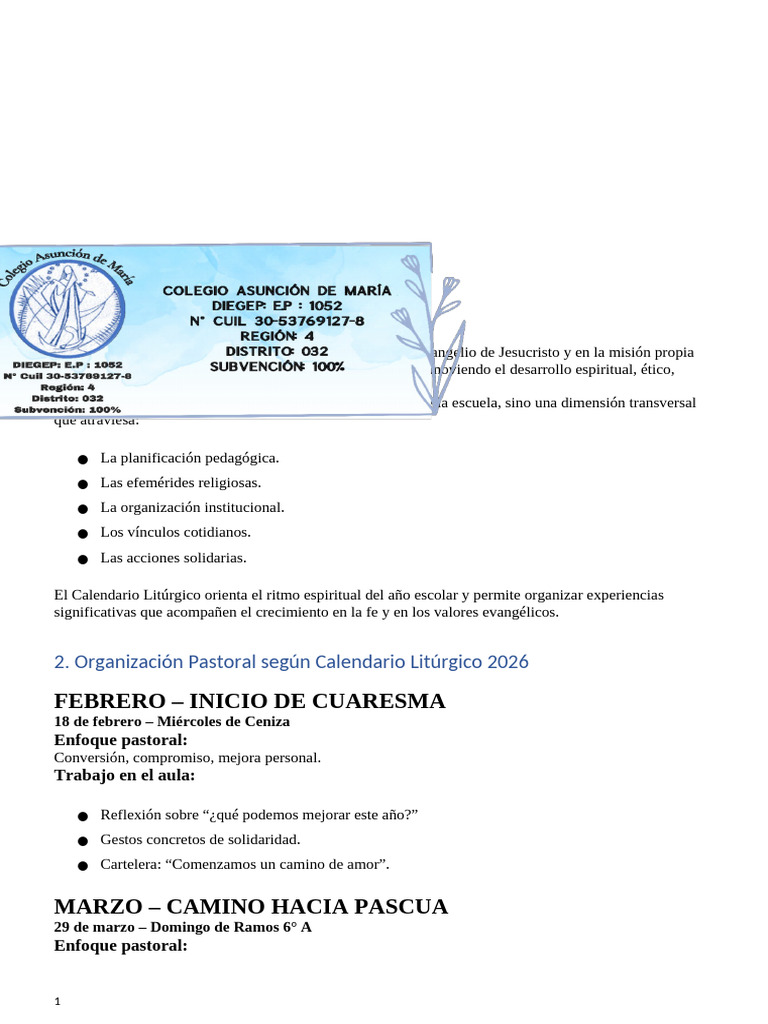 PRIMARIA Calendario Liturgico 2026 | PDF | Año litúrgico | María, madre ...