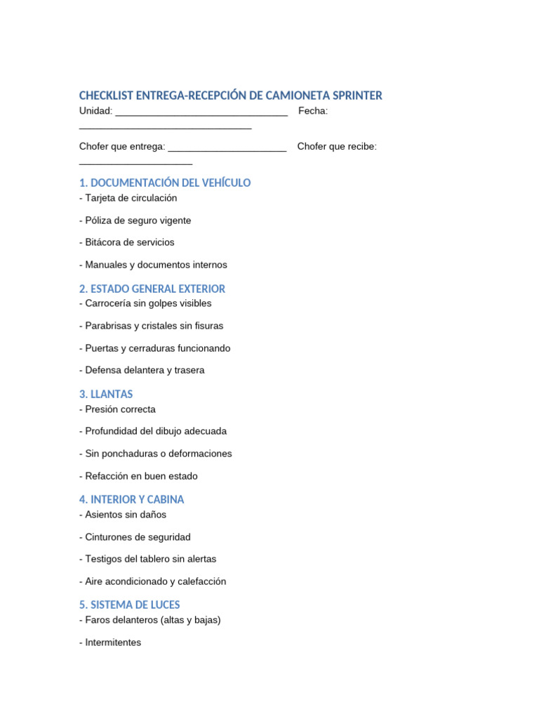 Checklist Sprinter Editable | PDF