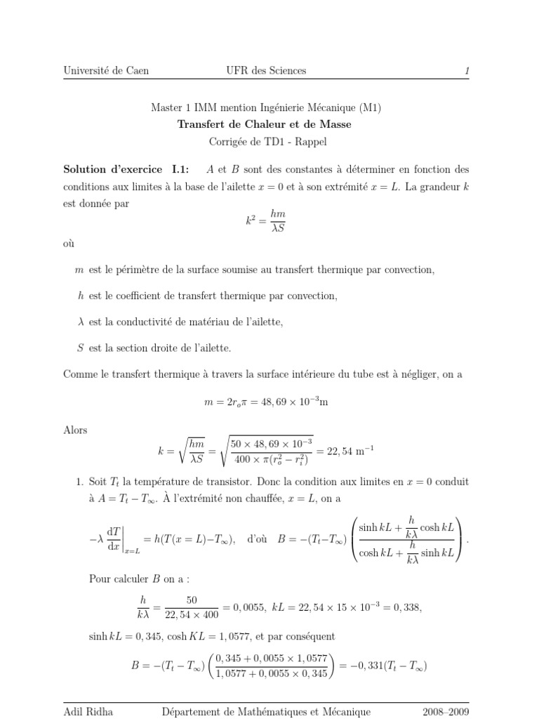 TD1 0809 Corrige | PDF | Transfert thermique | Convection
