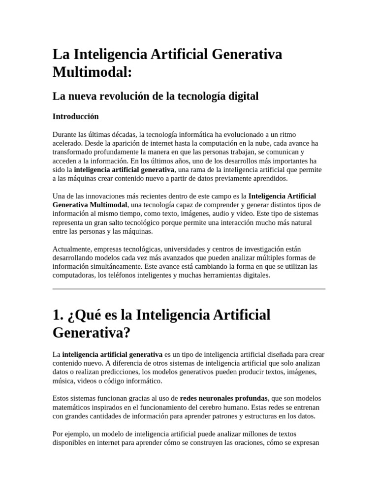 La Inteligencia Artificial Generativa Multimodal Dos | PDF ...