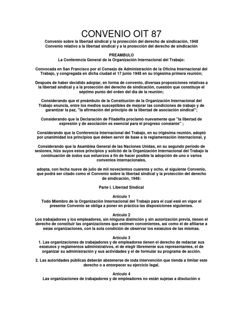 Convenio 87 OIT | PDF | Tratado | Organización Internacional del Trabajo