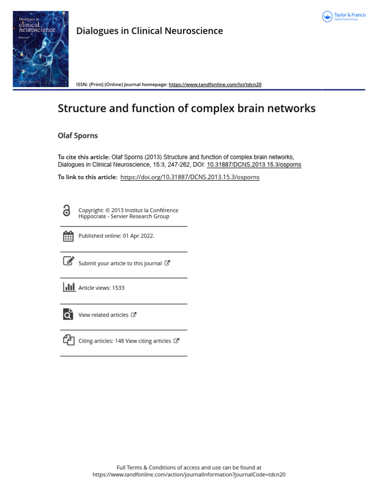 Structure and Function of Complex Brain Networks | PDF | Brain ...