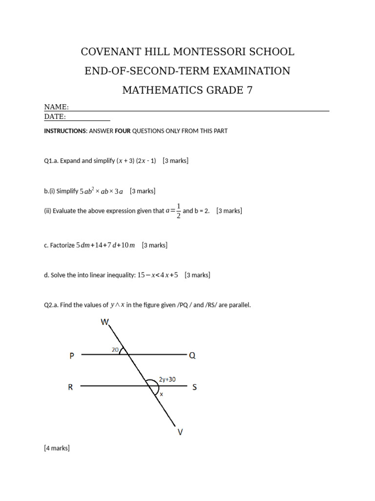 End of Term Mathematics Grade 7 Mathematics | PDF | Mathematics ...