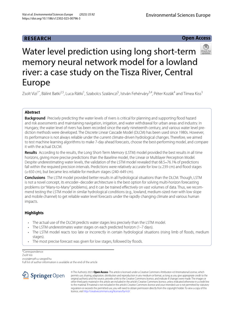 Water Level Prediction Using Long Short-Term Memory Neural Network ...