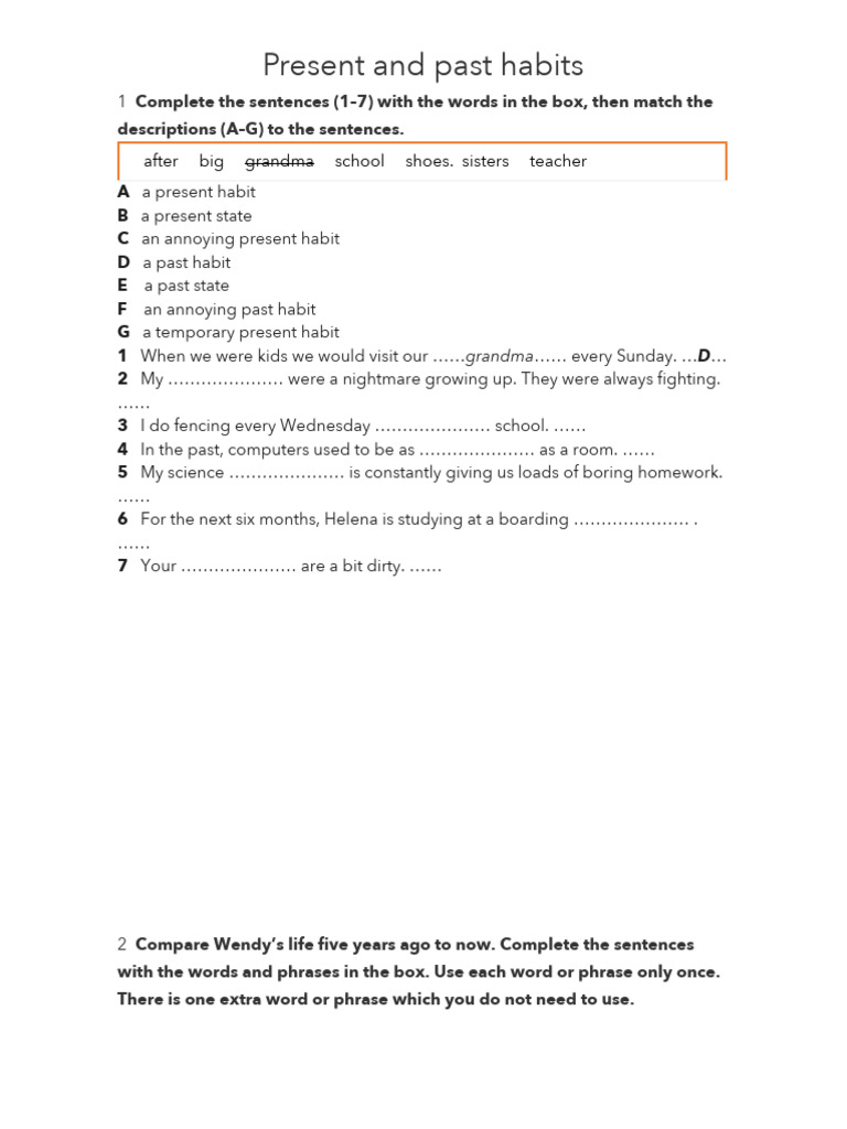Present and Past Habits. USO DE USE TO AND USED TO | PDF | Grammar | Syntax