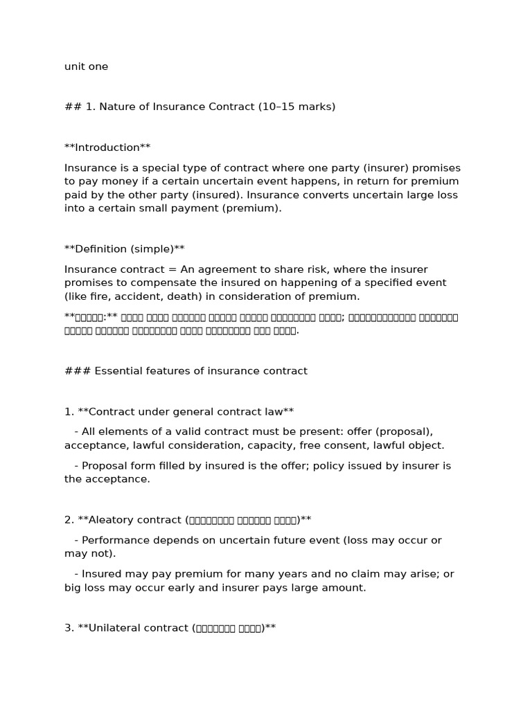 Unit 1-4 Insurance Notes2.O | PDF | Reinsurance | Insurance