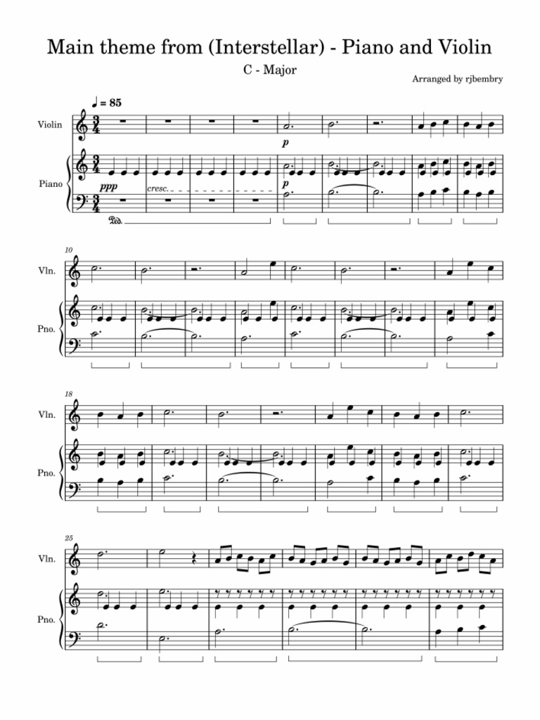 Interstellar - Hans Zimmer - Piano and Violin | PDF