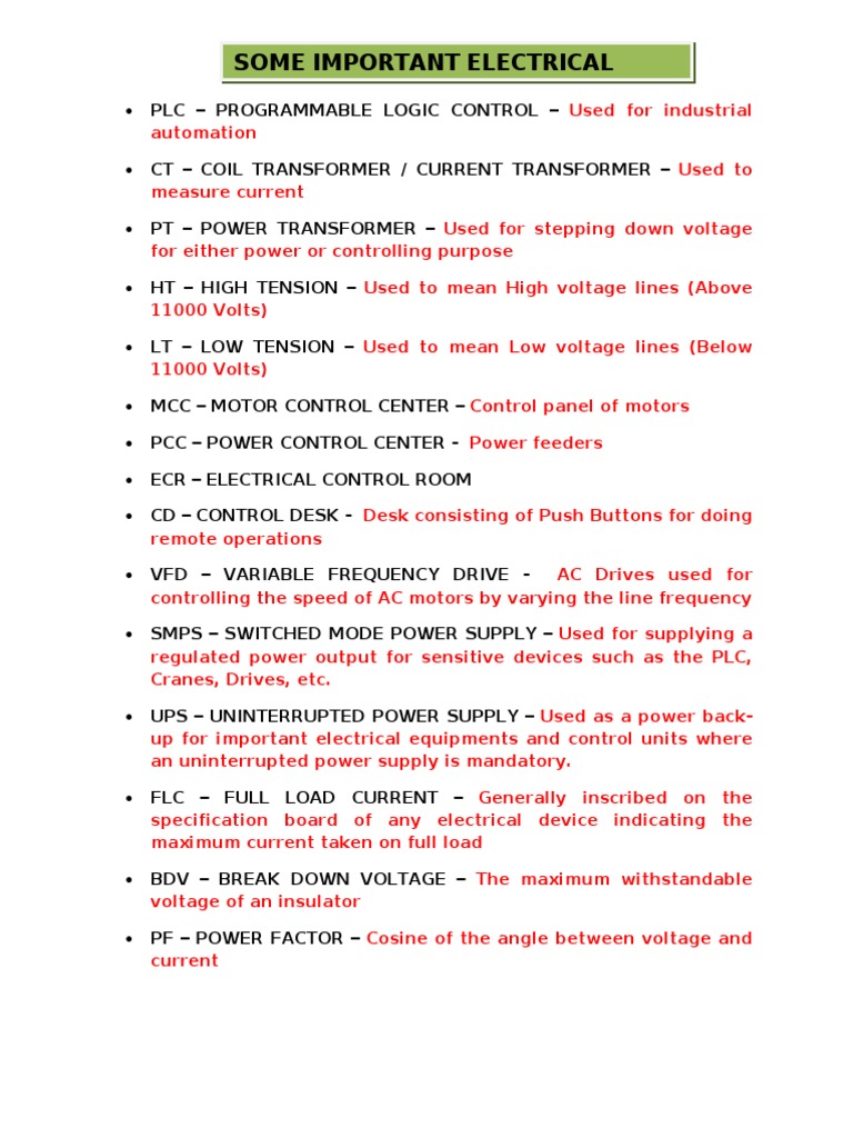 Electrical Abbreviations PDF Power Supply Power Engineering