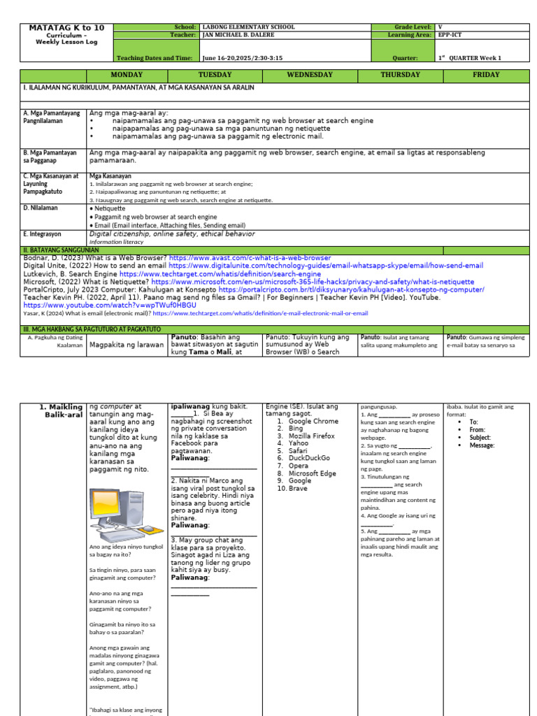 DLL - Epp Ict 5 - q1 w1 | PDF