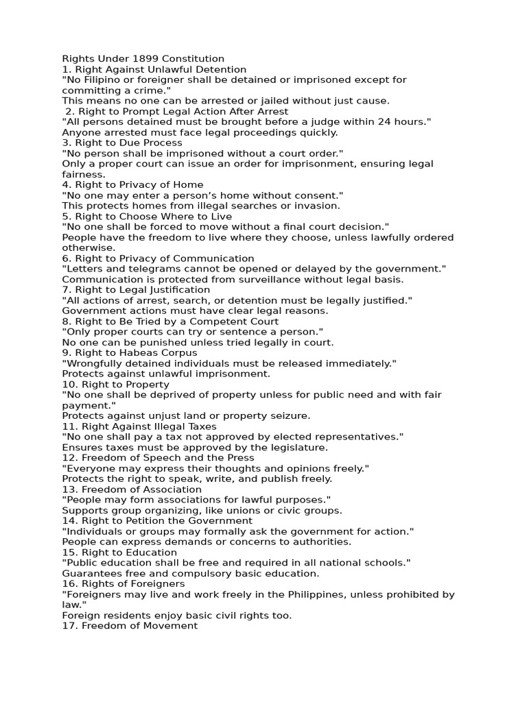 Rights Under 1899 Constitution | PDF | Habeas Corpus | Justice