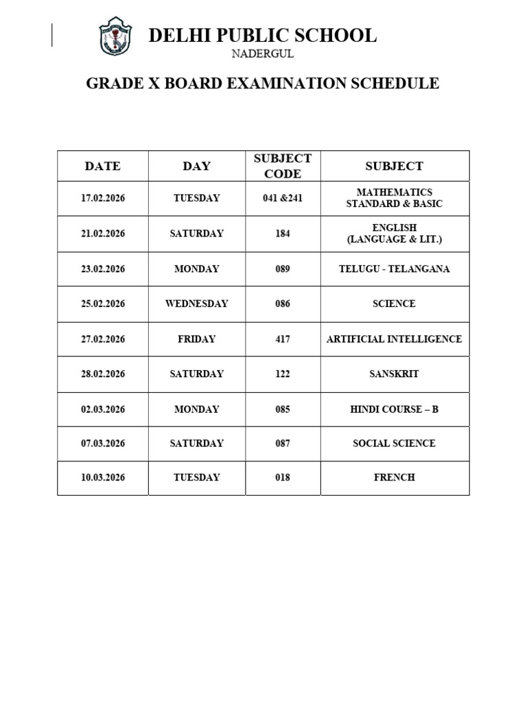 Grade X Datesheet | PDF